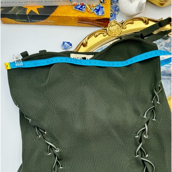 🆕 NICHOLAS 🧿 NWT Palmer Lace Up Ribbed Knit Maxi Dress, Olive Green - Sz M - Picture 14 of 15